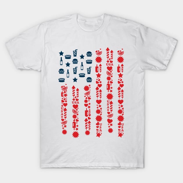 4th July. American Icons T-Shirt by Slap Cat Designs